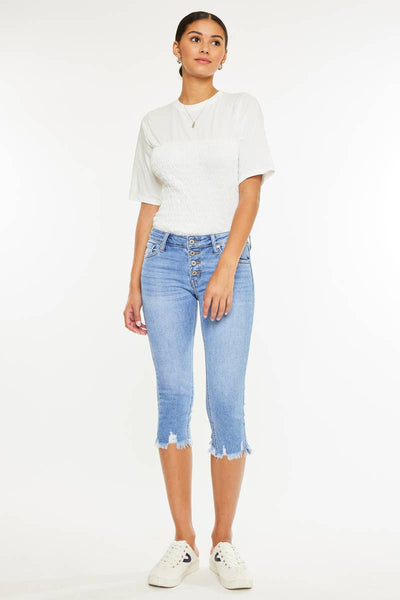 KanCan med blue frayed Capri Jean