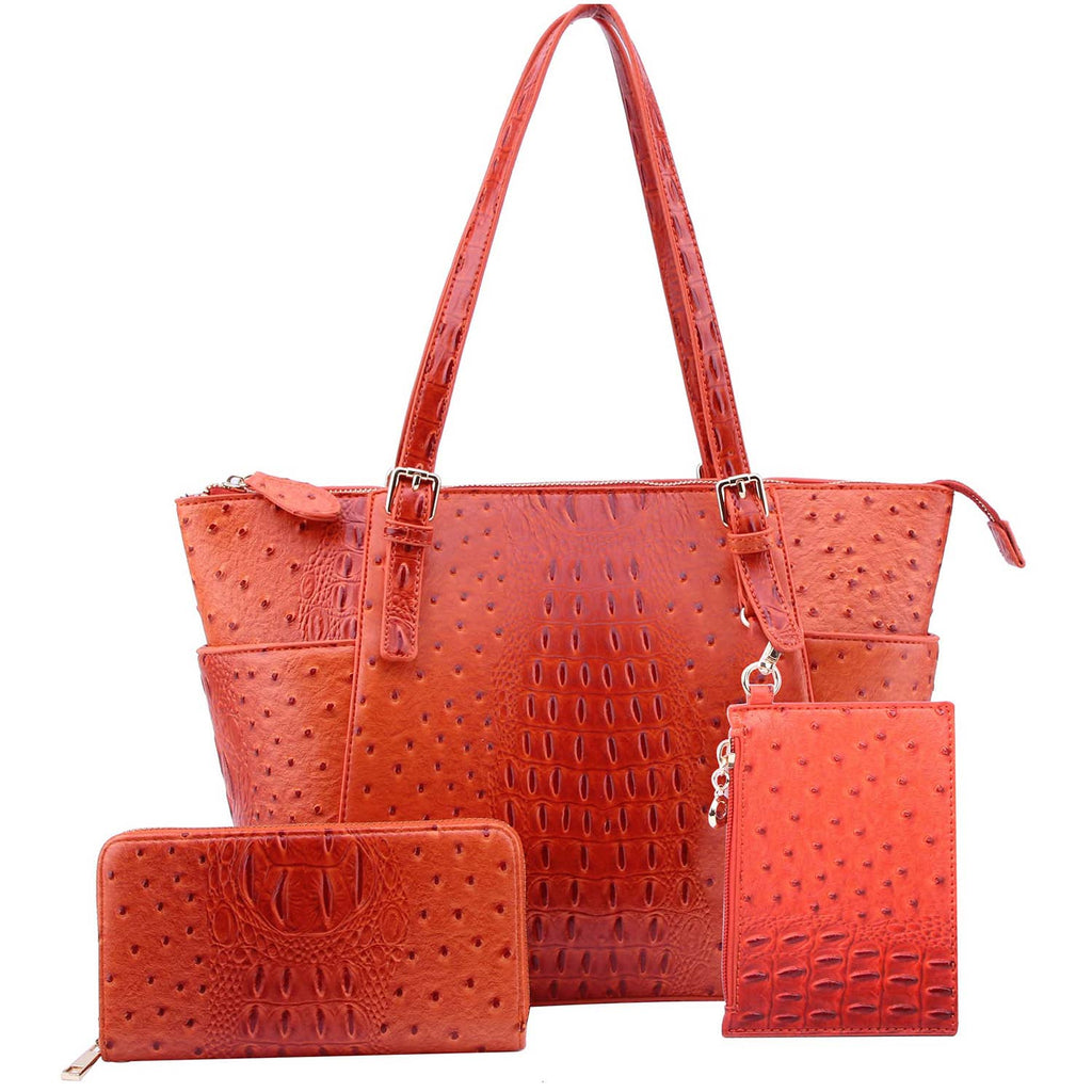 Burnt Orange Ostrich Croc 2-in-1 Handbag