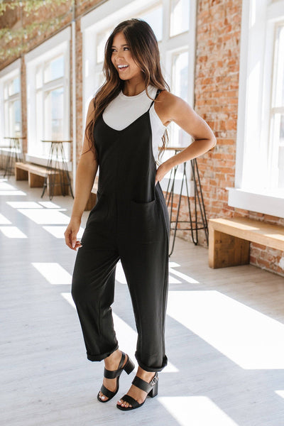 Black Front Pockets Jumpsuit