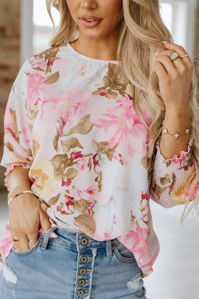 Pink Loose Fit Floral Blouse Top