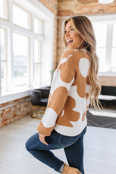 Khaki brown Floral Design Sweater