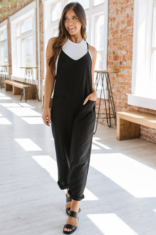 Black Front Pockets Jumpsuit