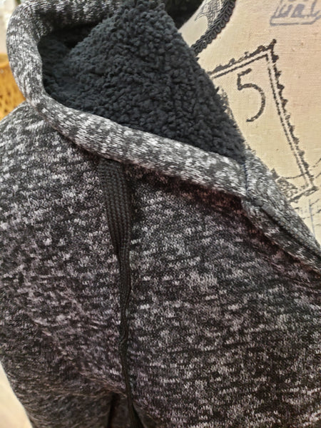 Black gray sherpa hoodie jacket