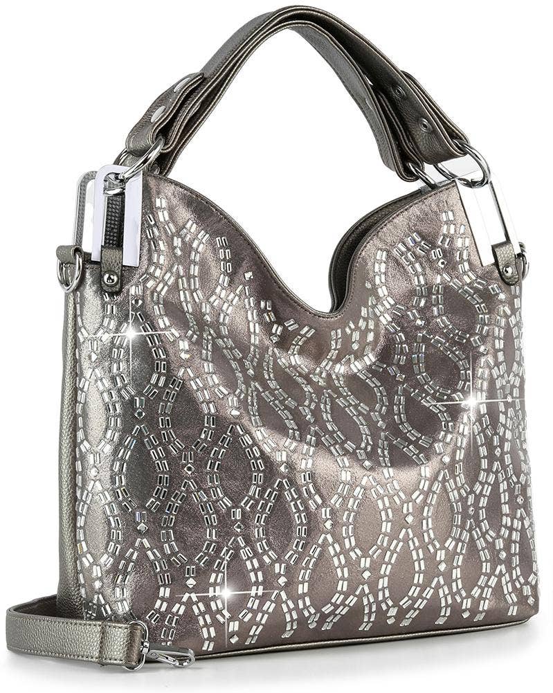 Pewter Rhinestone Fashion Handbag