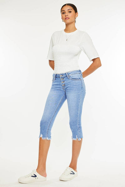 KanCan med blue frayed Capri Jean