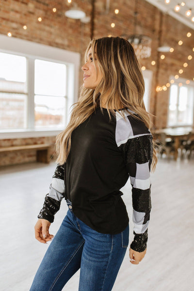 Black Buffalo Plaid Sequin Top