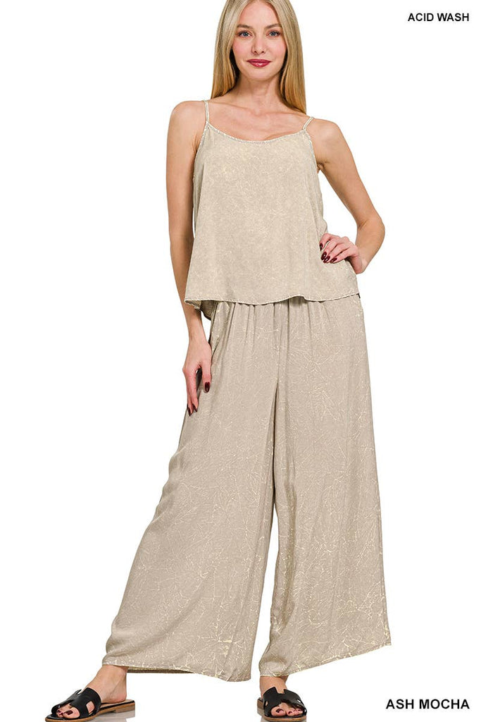 Ash Mocha Crinkle Washed Cami & Pants 2 Piece Set
