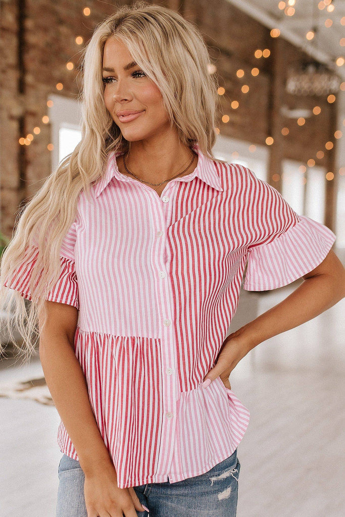 Pink Stripe Button Up Top
