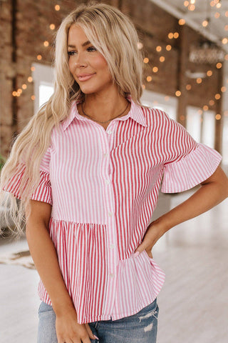 Pink Stripe Button Up Top