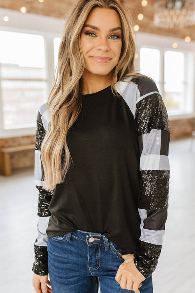 Black Buffalo Plaid Sequin Top