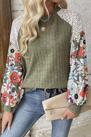 Laurel Green Floral Patchwork Top