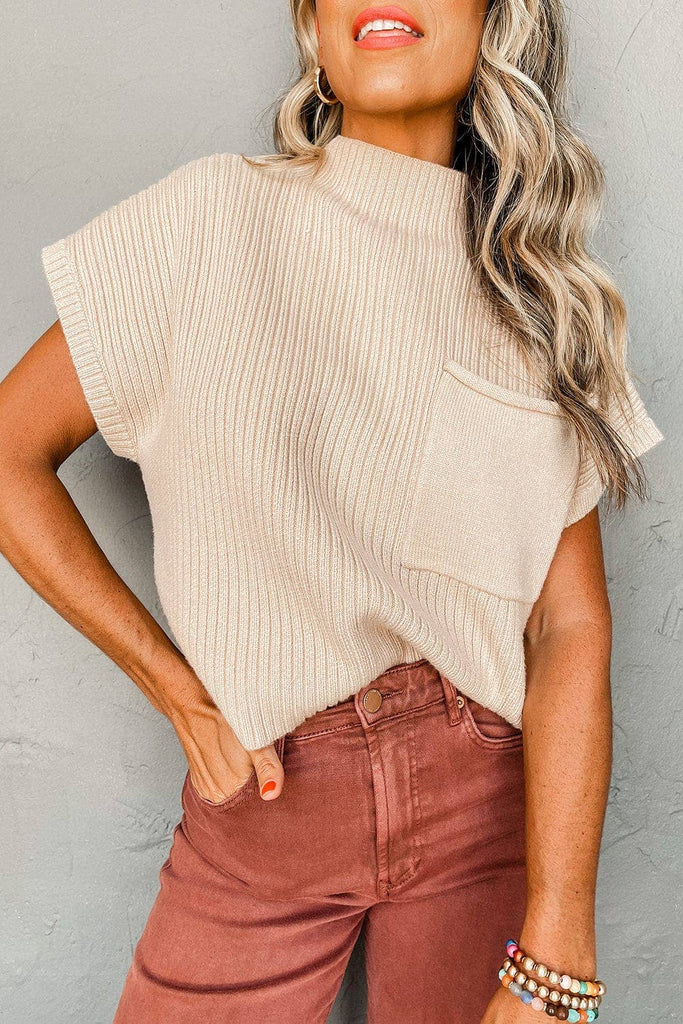 Oatmeal Knit Short Sleeve Sweater