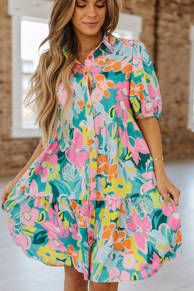 Green multi Floral Babydoll Dress