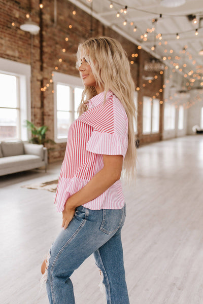 Pink Stripe Button Up Top