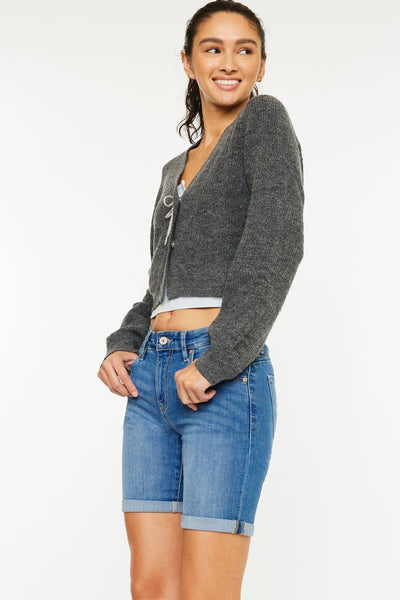 KanCan Med Blue Denim Fold Shorts