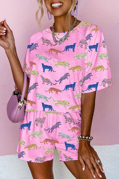 Pink Leopard Two Piece Lounge Set