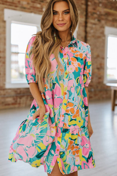 Green multi Floral Babydoll Dress