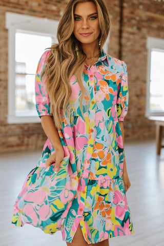 Green multi Floral Babydoll Dress