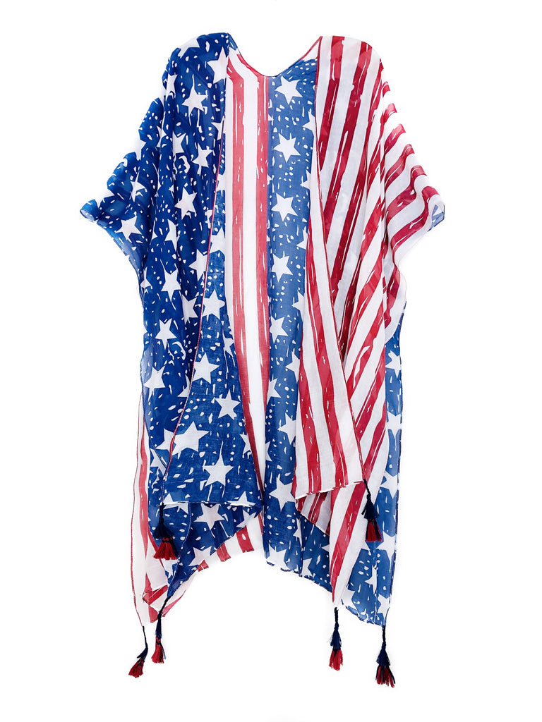 Patriotic Star & Stripe Kimono with Tassels
