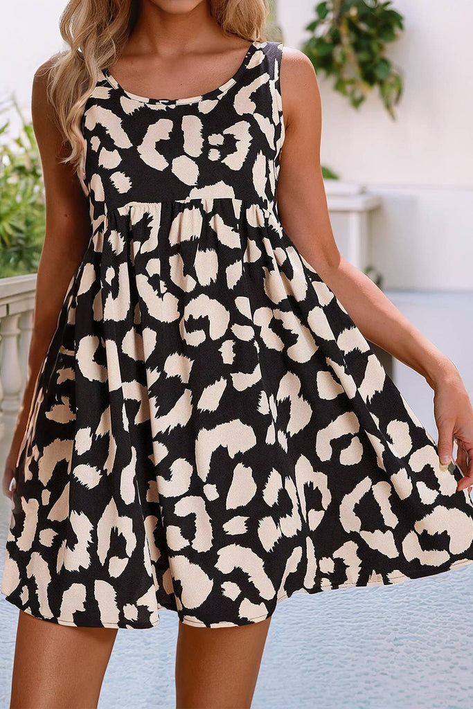 Black Leopard Print Sleeveless Dress