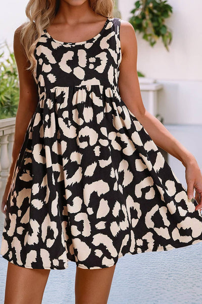 Black Leopard Print Sleeveless Dress