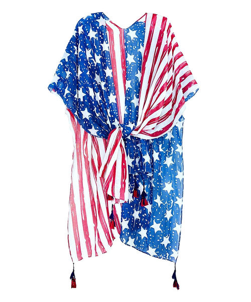Patriotic Star & Stripe Kimono with Tassels