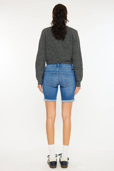 KanCan Med Blue Denim Fold Shorts