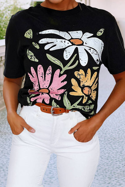 Black Floral Print T Shirt