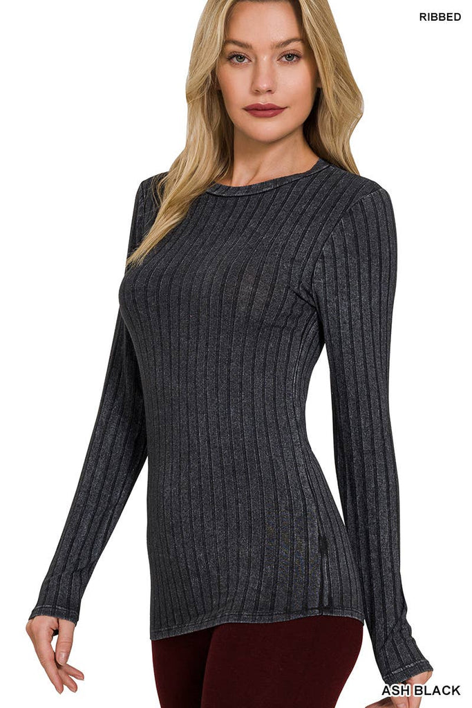 Ask Black Ribbed Long Sleeve Top