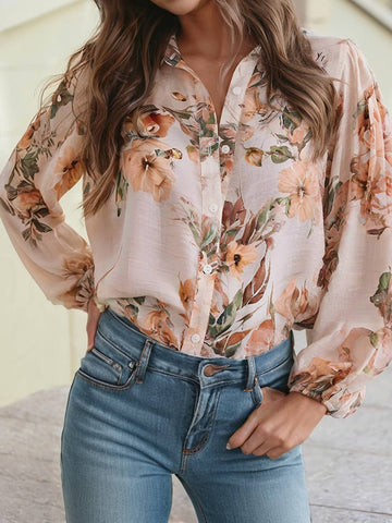 Orange Floral Puff Sleeve Shirt