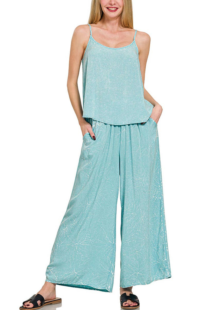 Dusty teal Crinkle Washed Cami & Pants 2 Piece Set