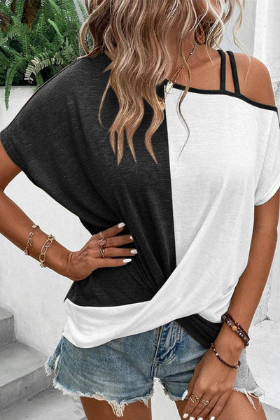 Black Color-block Knotted Top