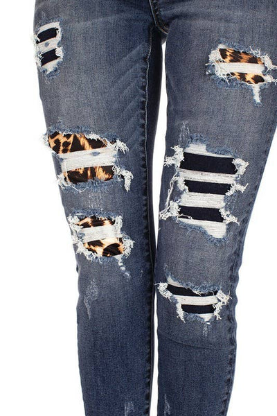 KanCan dark denim leopard patch jean