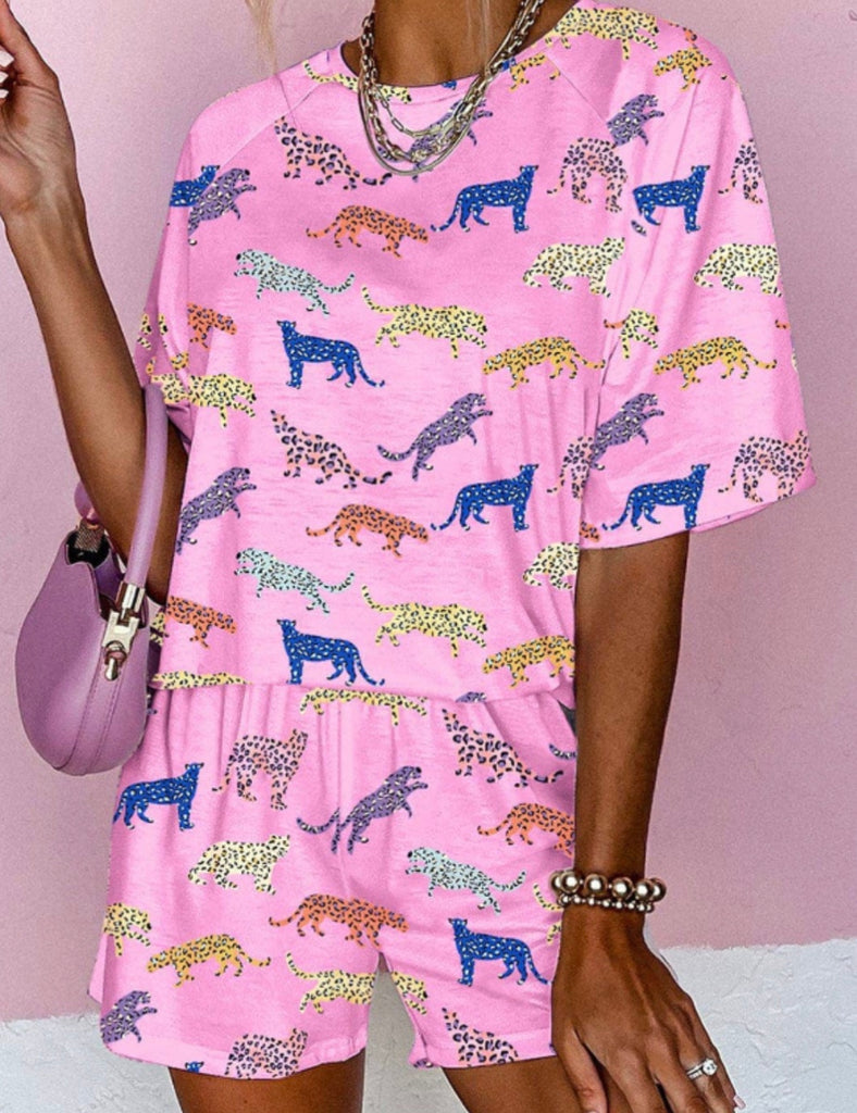 Pink Leopard Two Piece Lounge Set