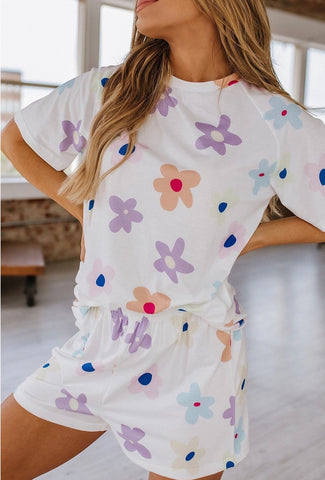 White Floral Two Piece Lounge Set