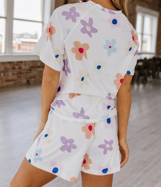 White Floral Two Piece Lounge Set