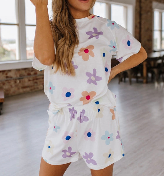 White Floral Two Piece Lounge Set