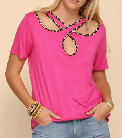 Leopard Accent Criss Cross Top