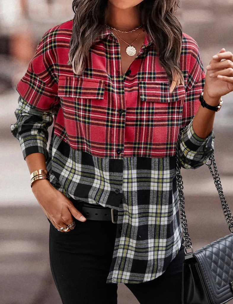 Red black Plaid Button Down Shirt