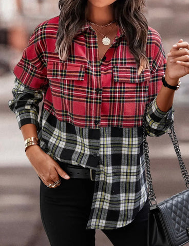 Red black Plaid Button Down Shirt