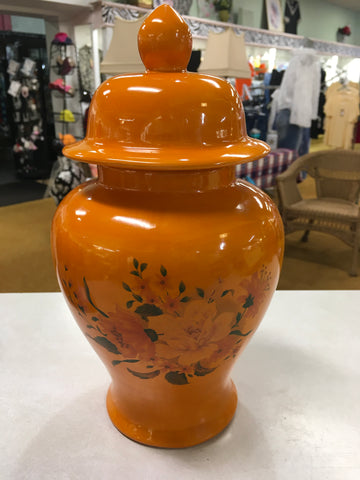 Orange floral ceramic ginger jar
