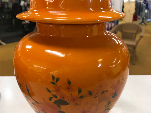 Orange floral ceramic ginger jar