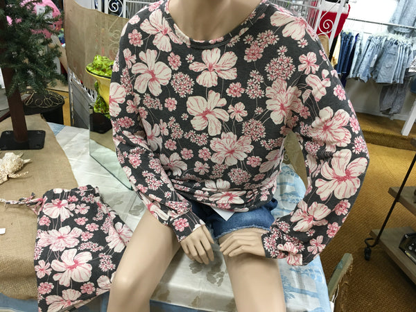 Charcoal floral print top