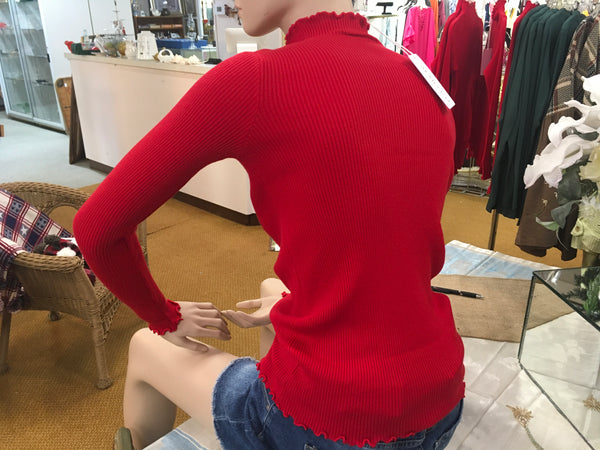 Red Ruffle mock neck Sweater