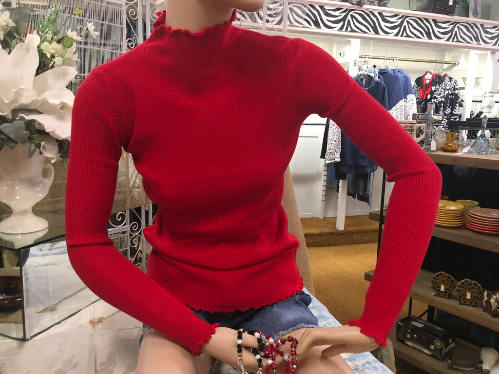 Red Ruffle mock neck Sweater