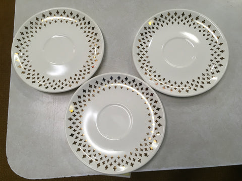 White Gold Defleur Wheat Laughlin style set of 3 saucers