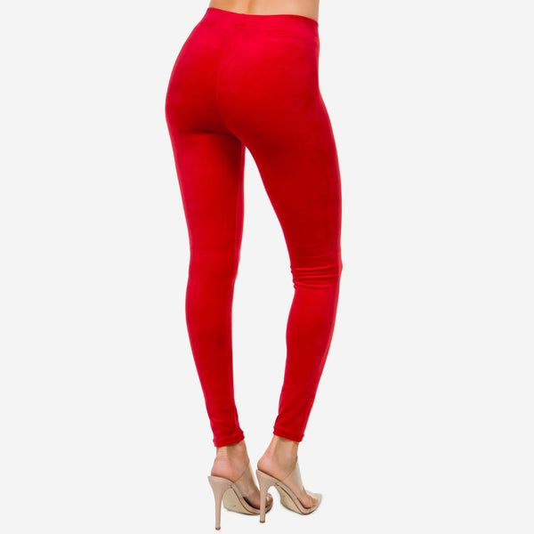 Red velour velvet leggings