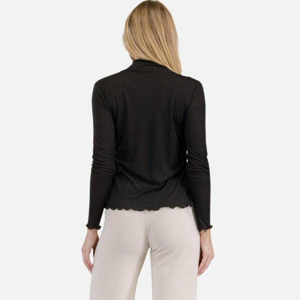 Black turtleneck ruffle sleeve top