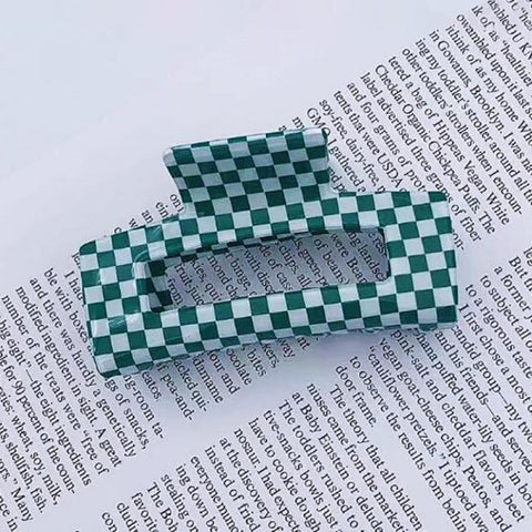 Green checkered hair clip