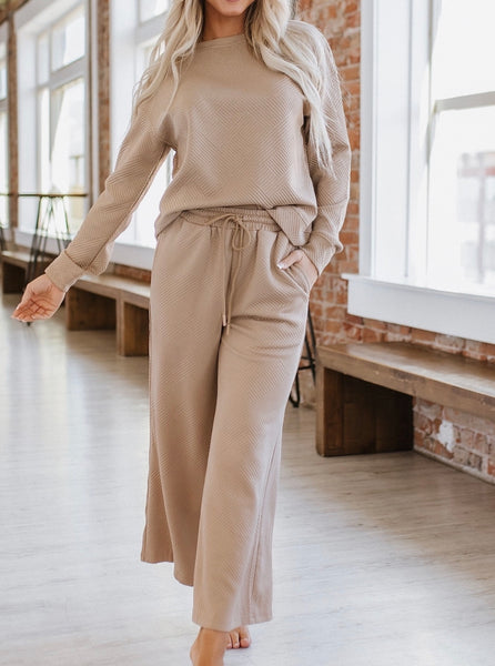Khaki Textured Wide leg pant Set outfit